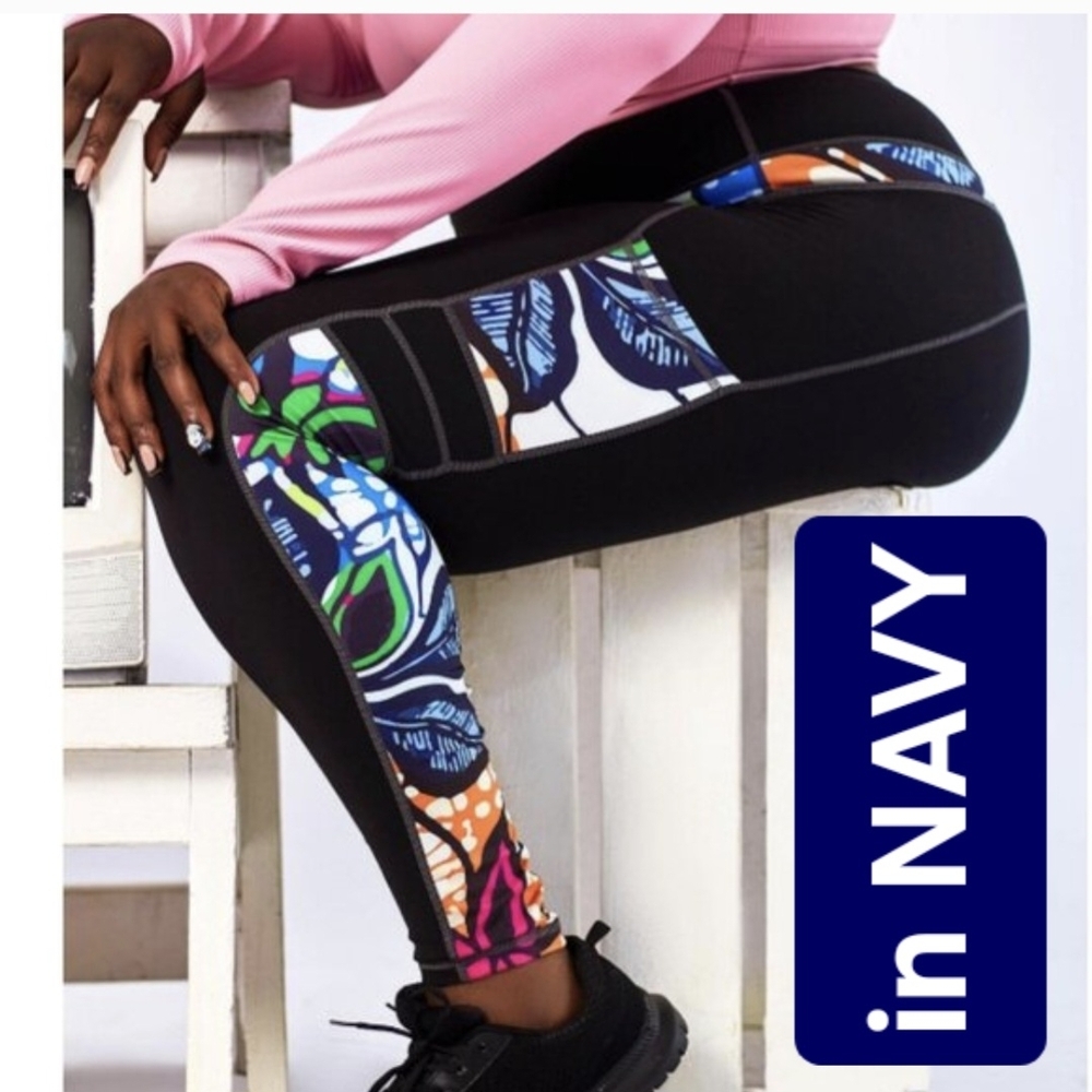 NEW / NWT Hibiscus BodySharp legging ROLFRIQS Navy and Floral Althletic